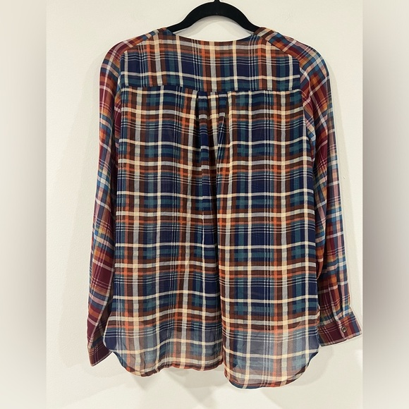 Anthropologie Maeve Plaid Sheer Button Up Blouse Size Small - Picture 7 of 10